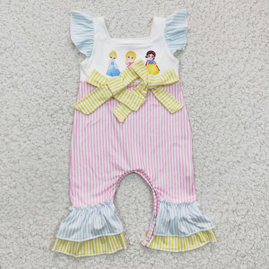 Girls flutter sleeves princess print romper   SR0139