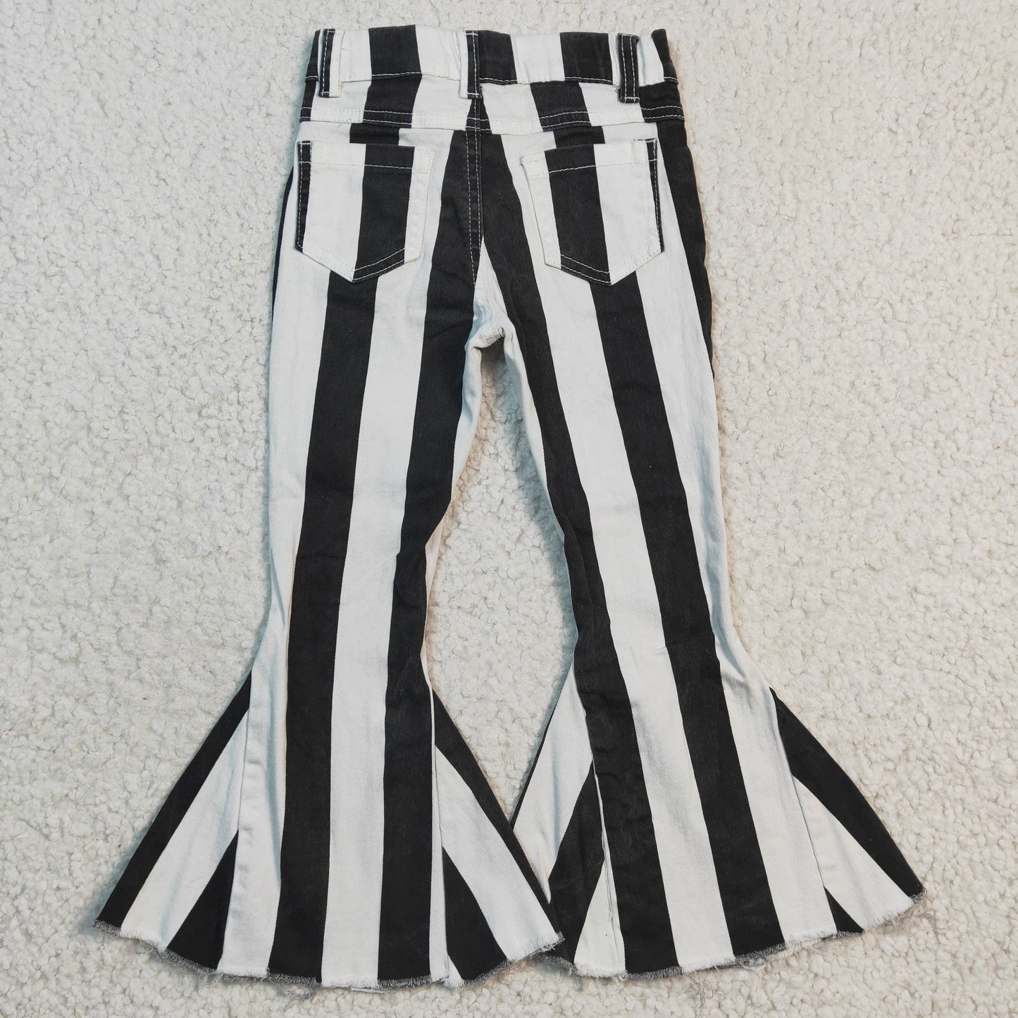 Bell bottom black stripes print jeans P0046
