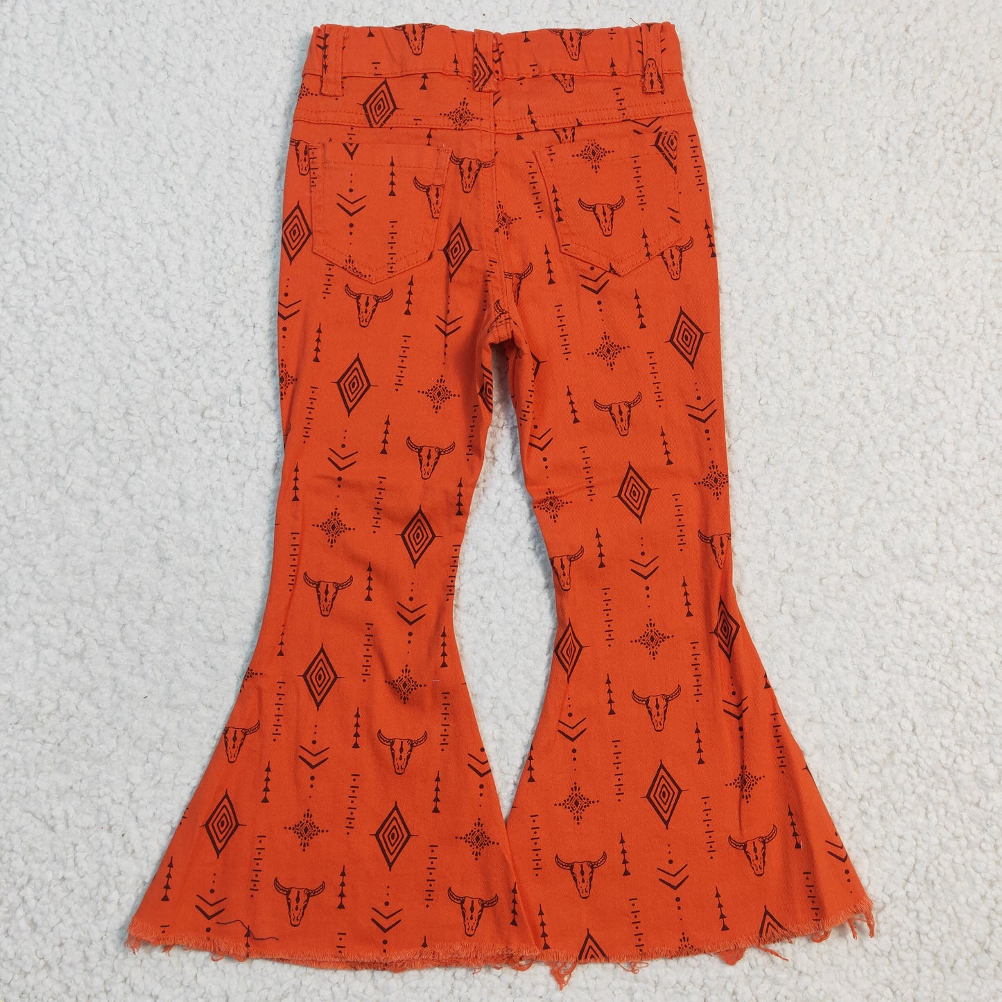 Bell bottom western orange cow print jeans P0045