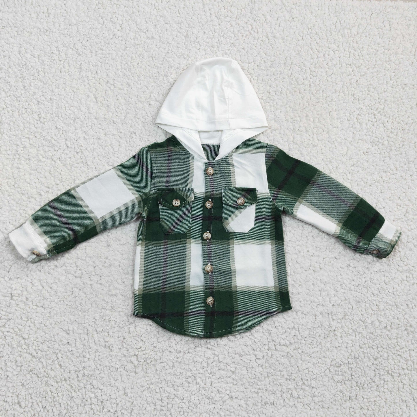 Boys green plaid hoodie coat BT0209