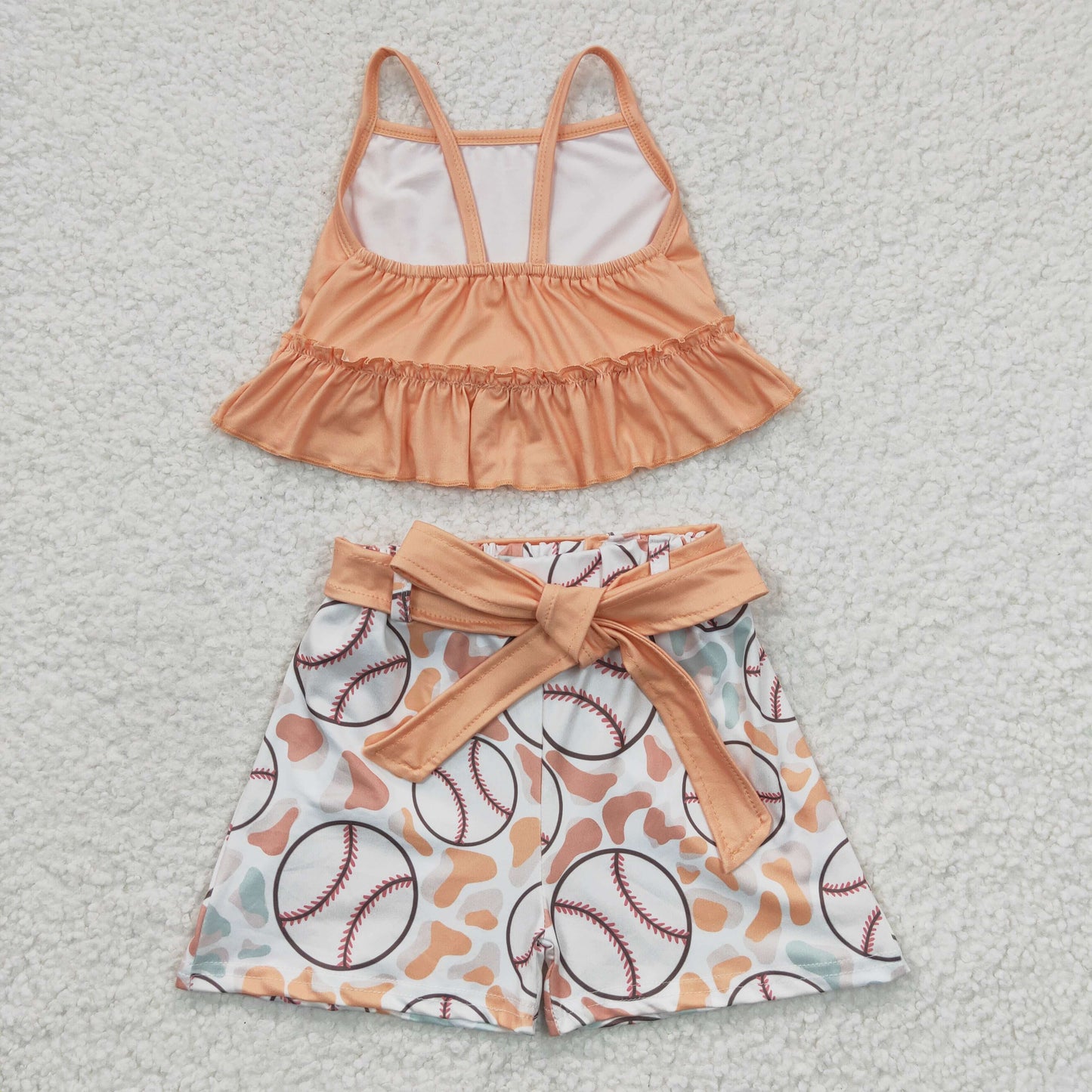 (Promotion)Girls baseball print summer outfits   GSSO0172