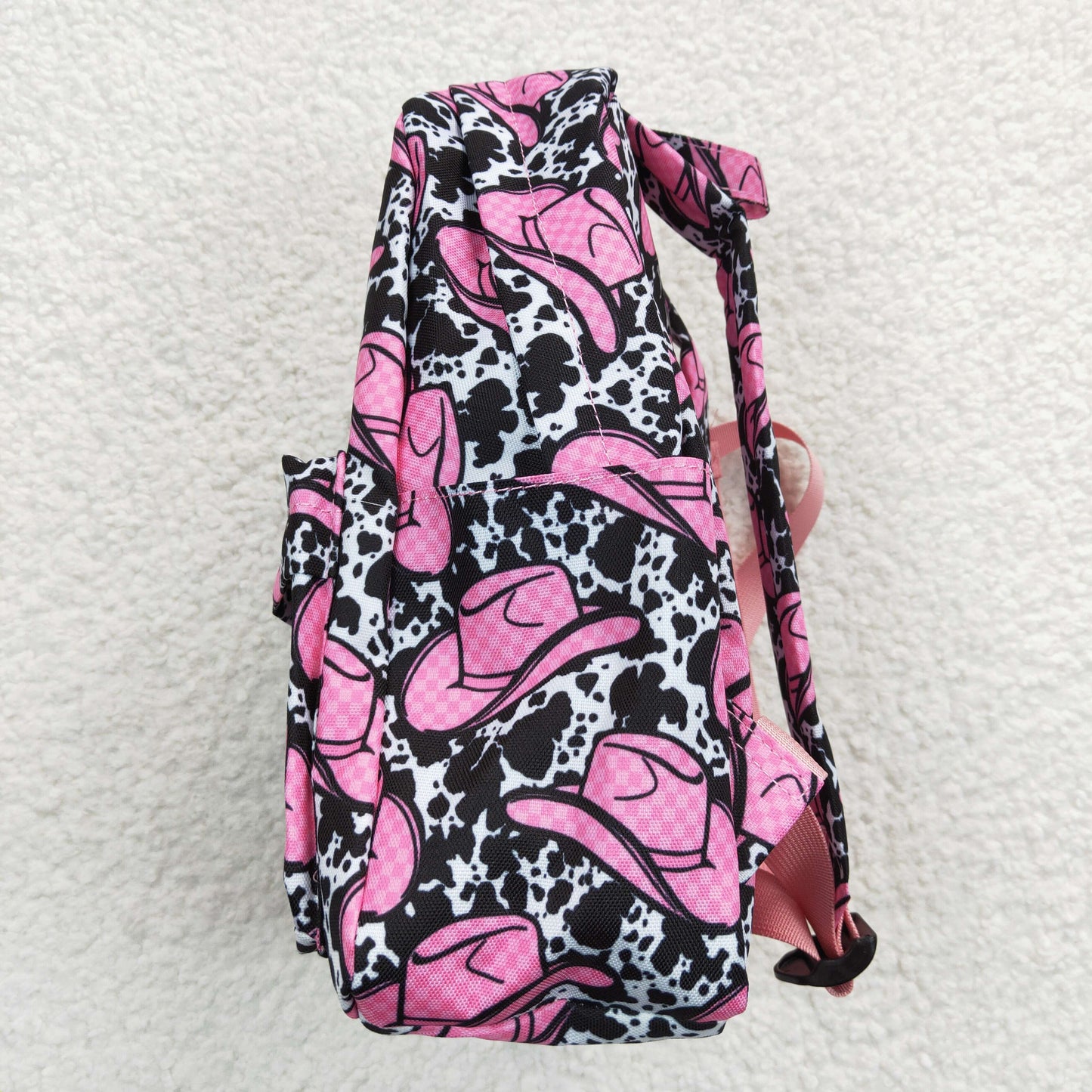Girls pink hat cow print backpack BA0038