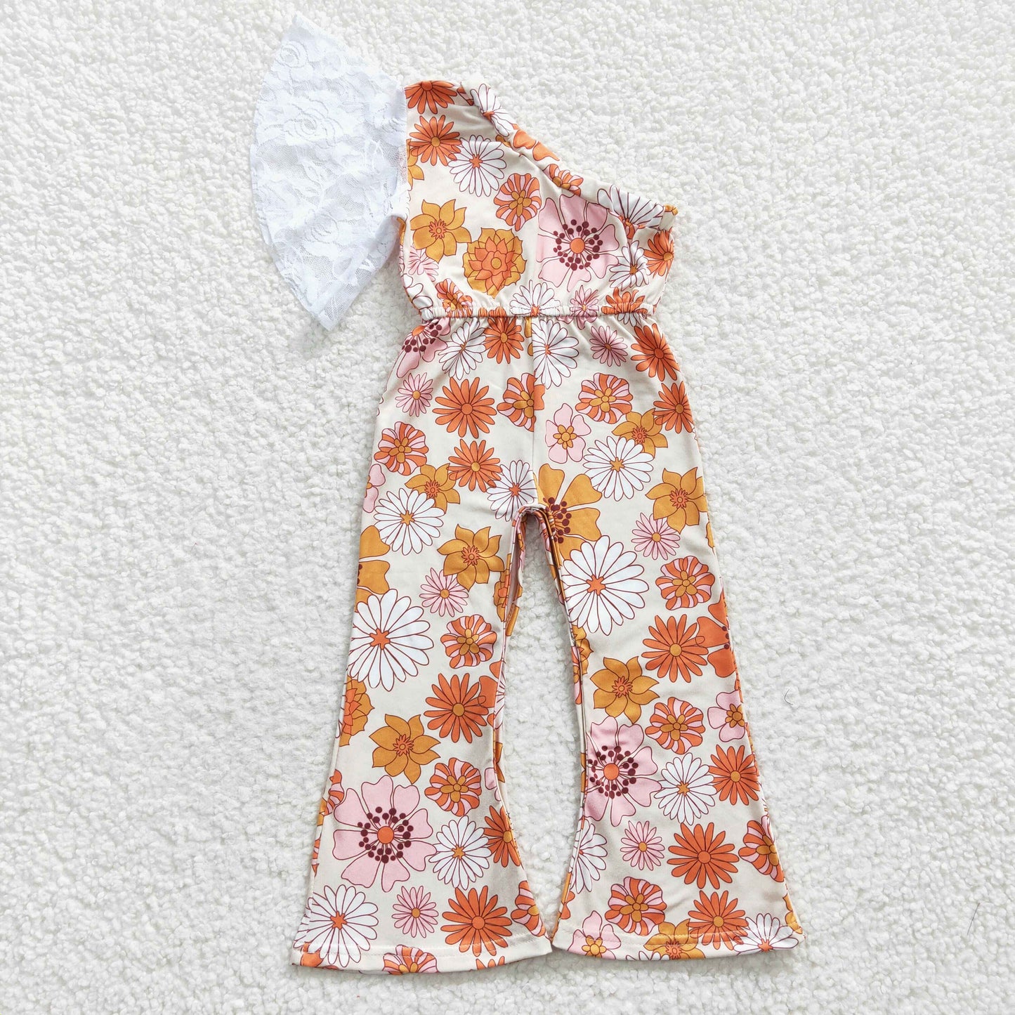 Girls one shoulder top flowers print summer jumpsuit SR0211