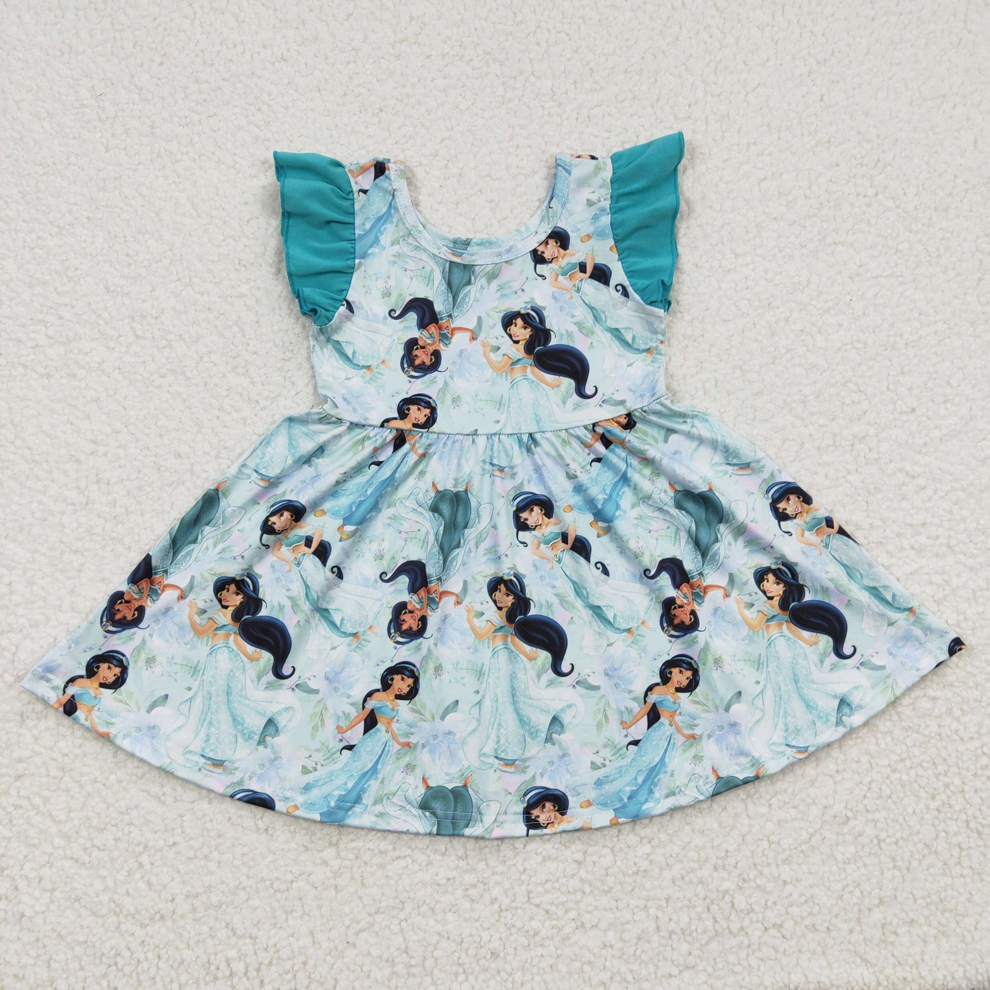 (Promotion)Girls blue cartoon princess print summer dress   GSD0267