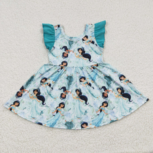 (Promotion)Girls blue cartoon princess print summer dress   GSD0267