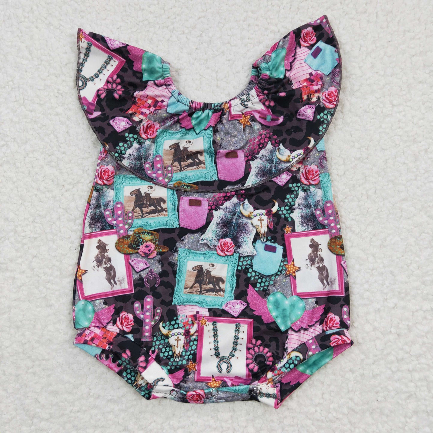 Baby girls western cow skull print summer romper SR0219