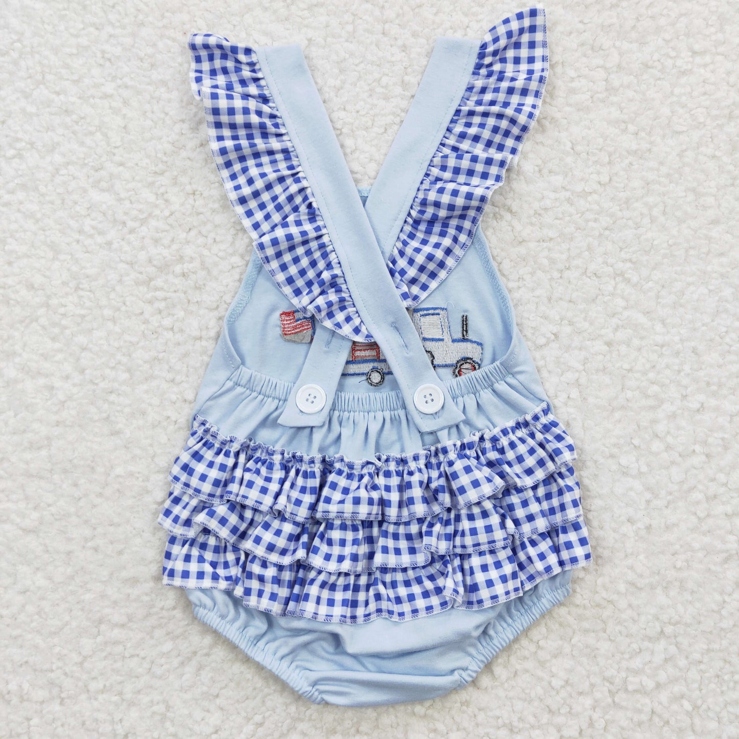 Baby girls truck dog flag print 4th of July bubble romper SR0274