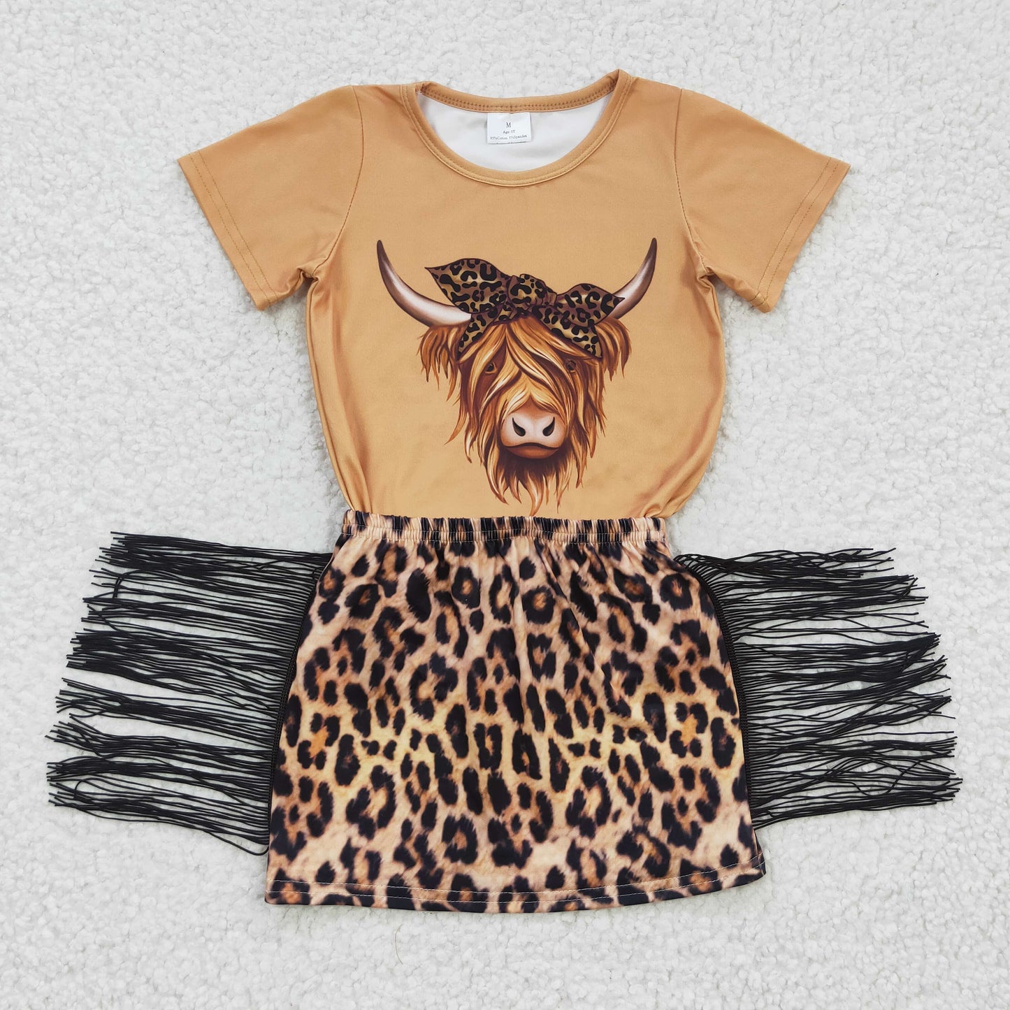 (Promotion)Girls highland cow top & tassels leopard skirts summer western outfits GSD0301