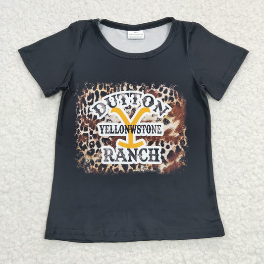 Girls black leopard print short sleeve top GT0177