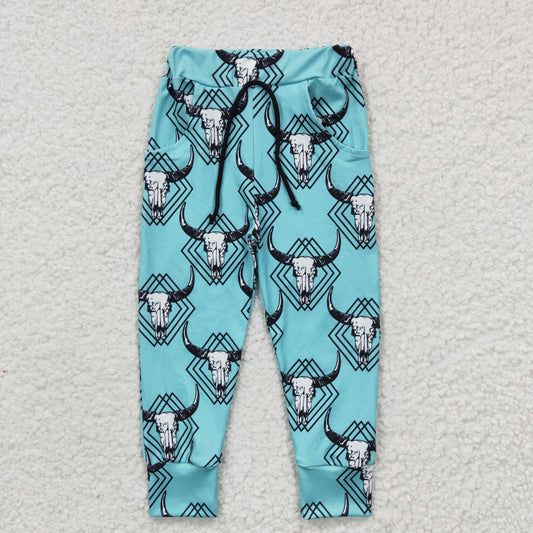 Kids cow skull print Western pants P0087
