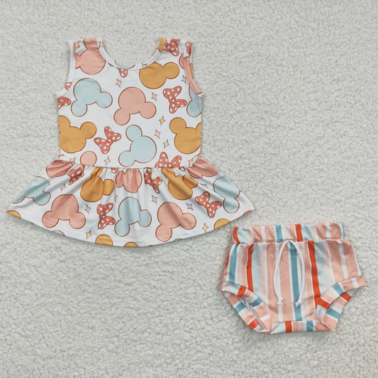 Baby girls cartoon mouse print bummie sets GBO0083