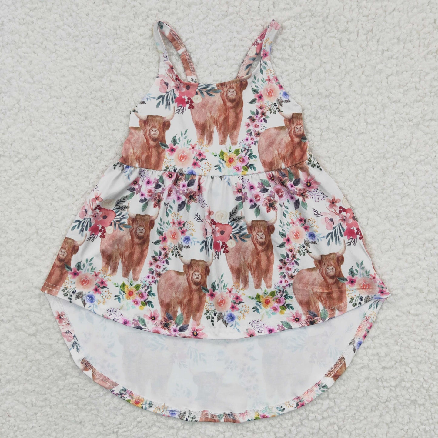 Girls highland cow floral high low spaghetti strap top GSD0265
