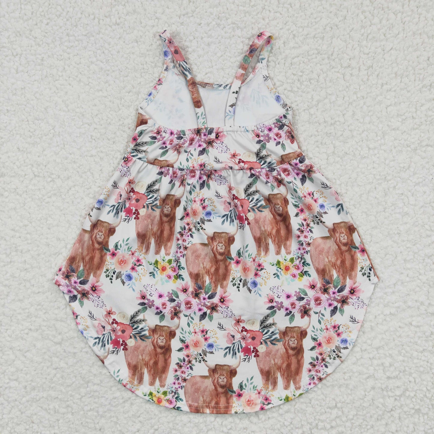 Girls highland cow floral high low spaghetti strap top GSD0265