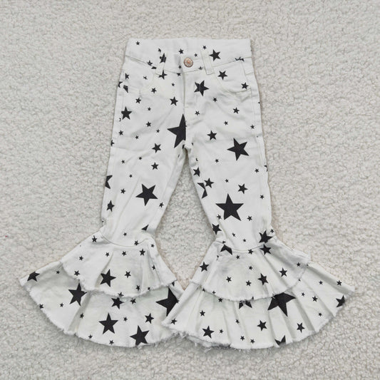 Baby Girls Double Star Ruffle Denim Bell Bottom Jeans  P0068