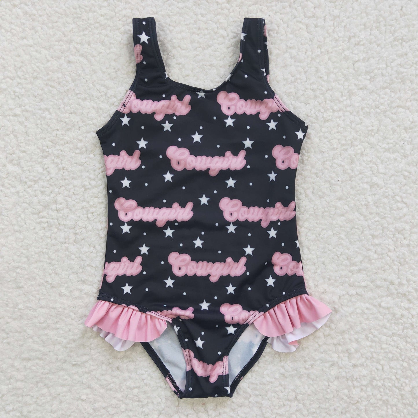 Girls pink cowgirl print swimsuit S0050