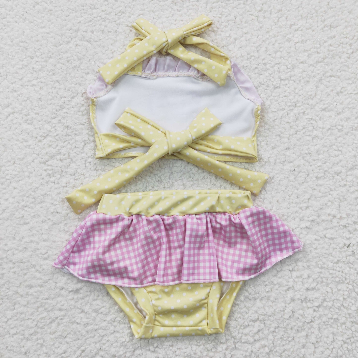 Girls Yellow Princess print 2 pieces swimsuit S0055