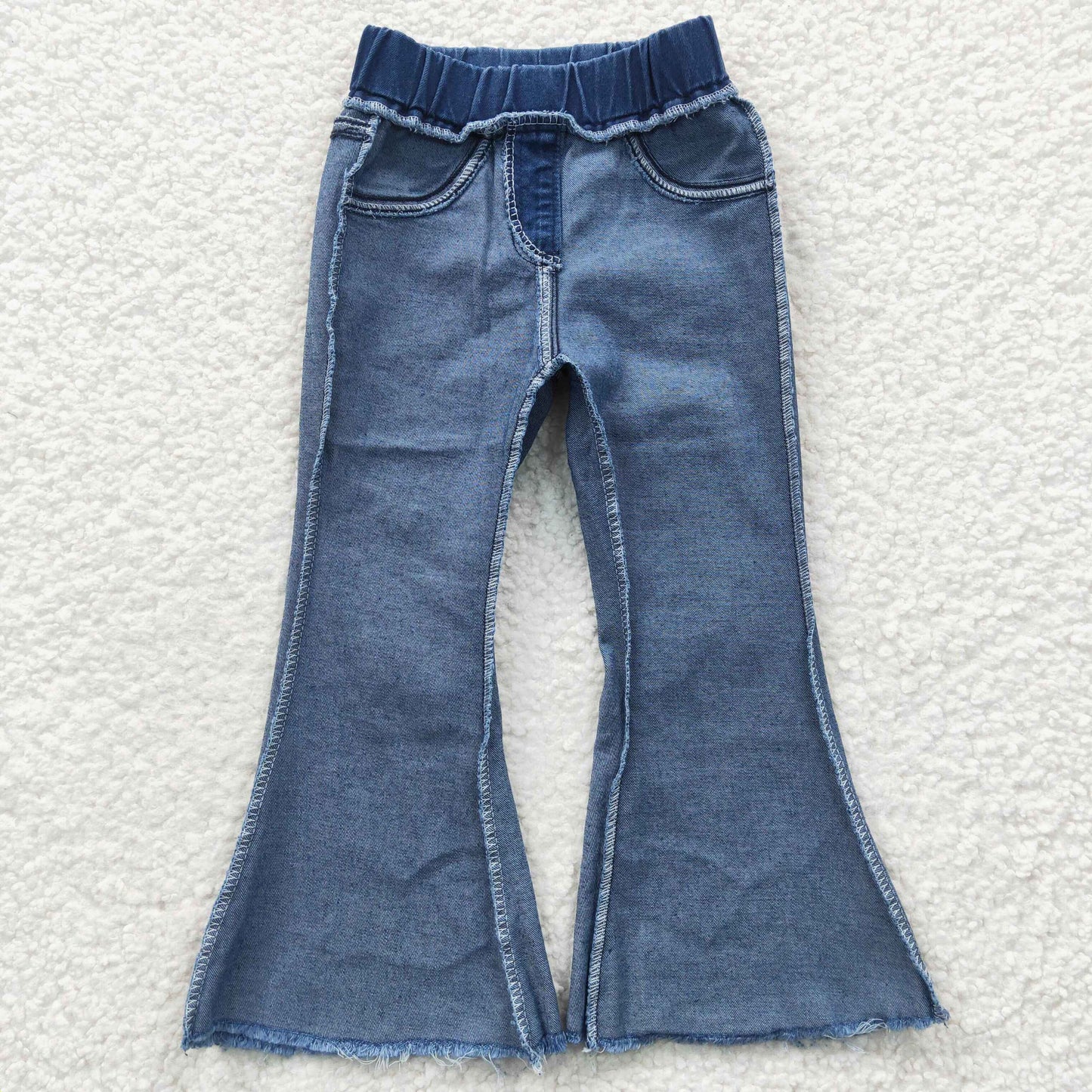 Baby Girls Blue Bleached Denim Bell Pants P0070