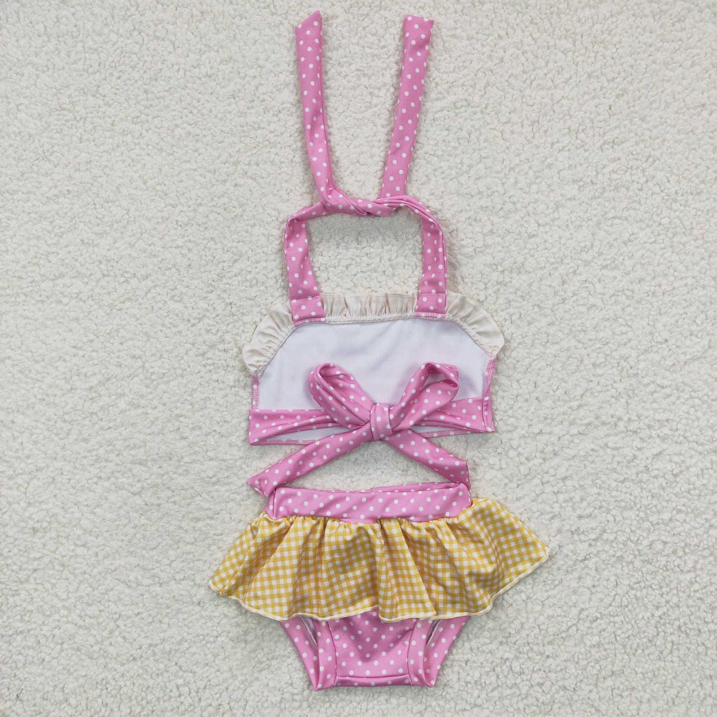 Girls pink Princess print 2 pieces swimsuit S0058