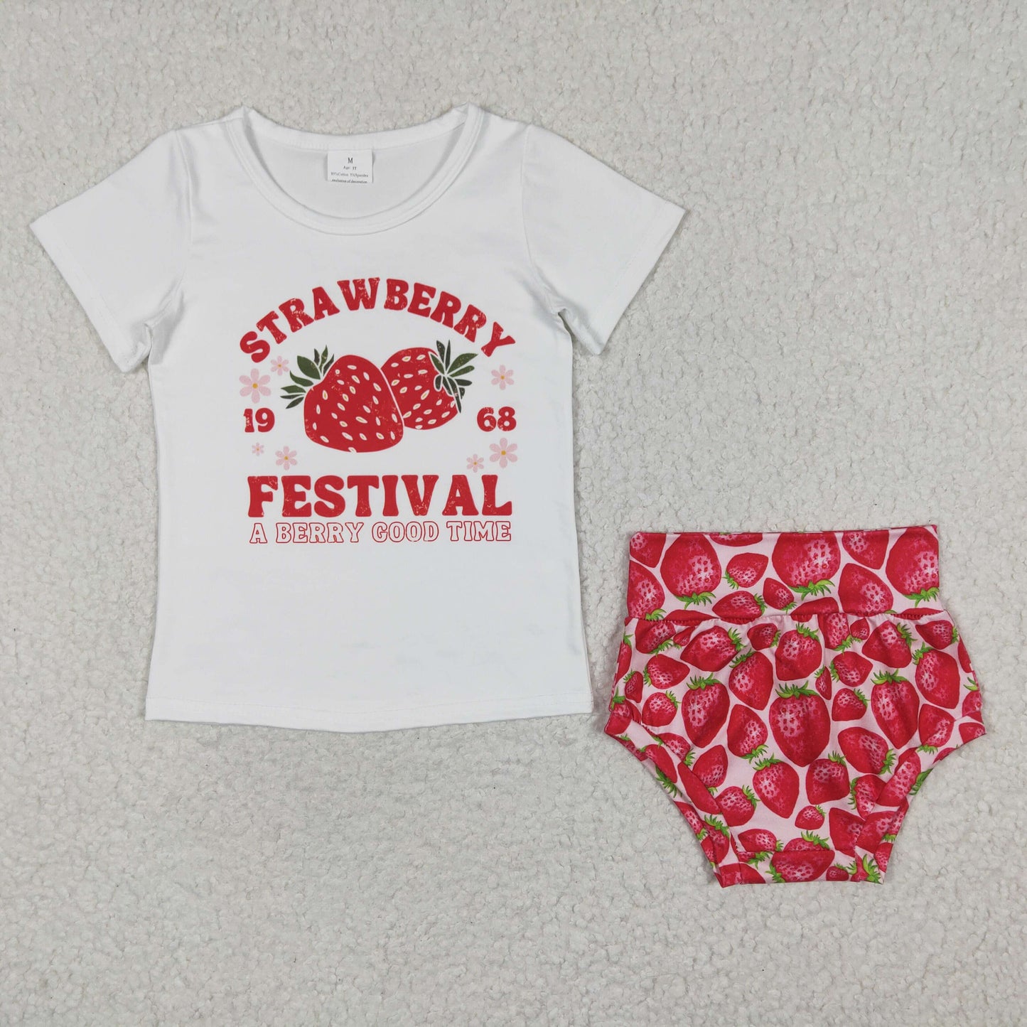(Promotion)Baby girls strawberry print summer bummie sets GBO0097