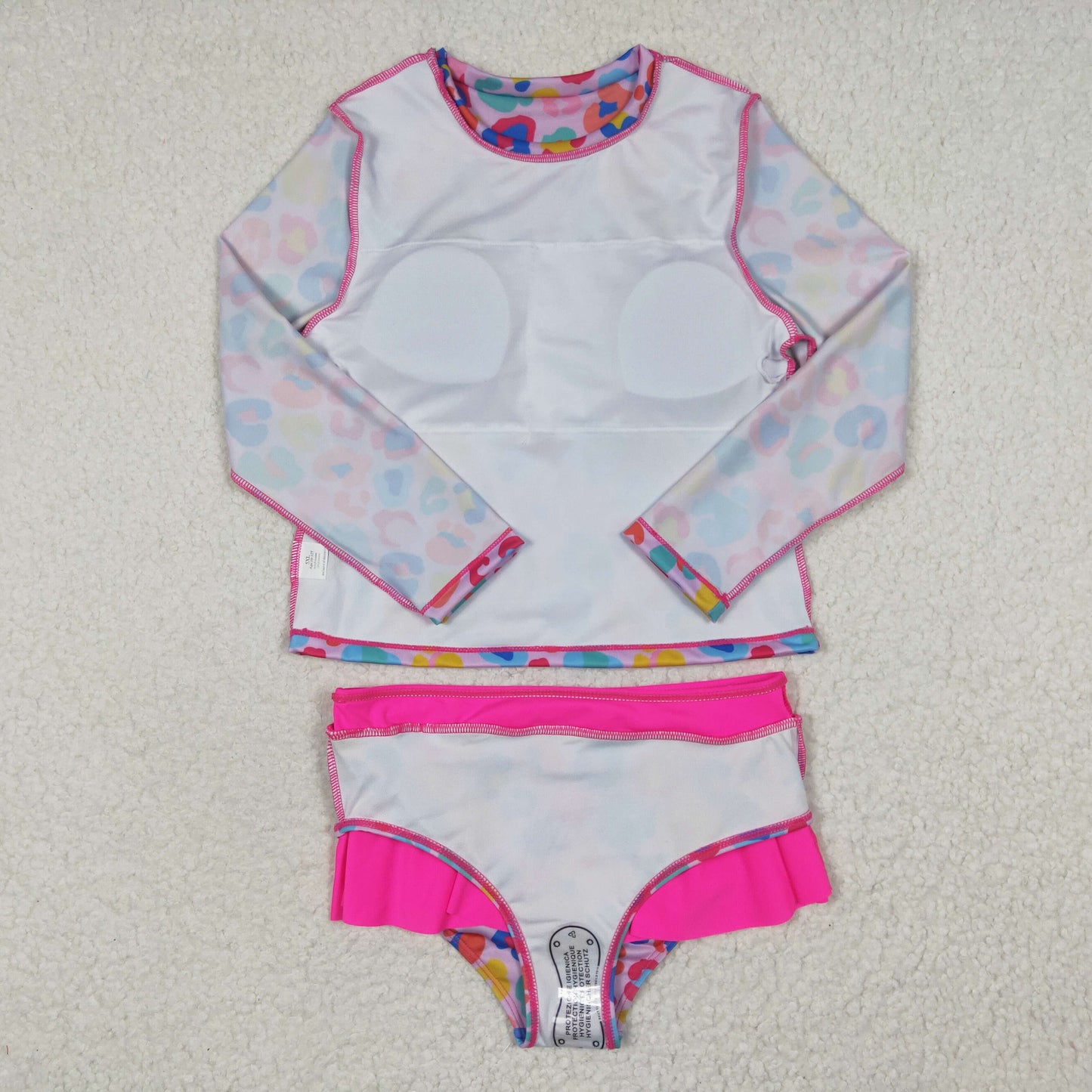 Girls hot pink long sleeve colorful leopard bathing suits S0062