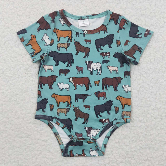 Baby boys green cow print summer romper      SR0305
