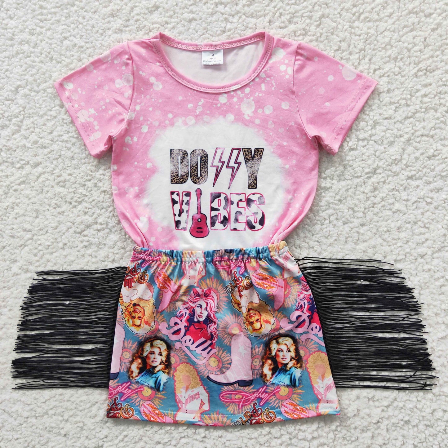 Girls pink singer print tassels skirt summer outfits GSD0317
