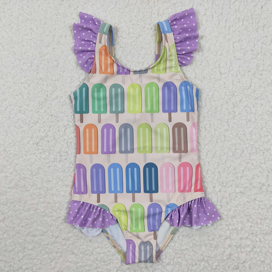 Girls colorful popsicle print 1 piece swimsuits S0079