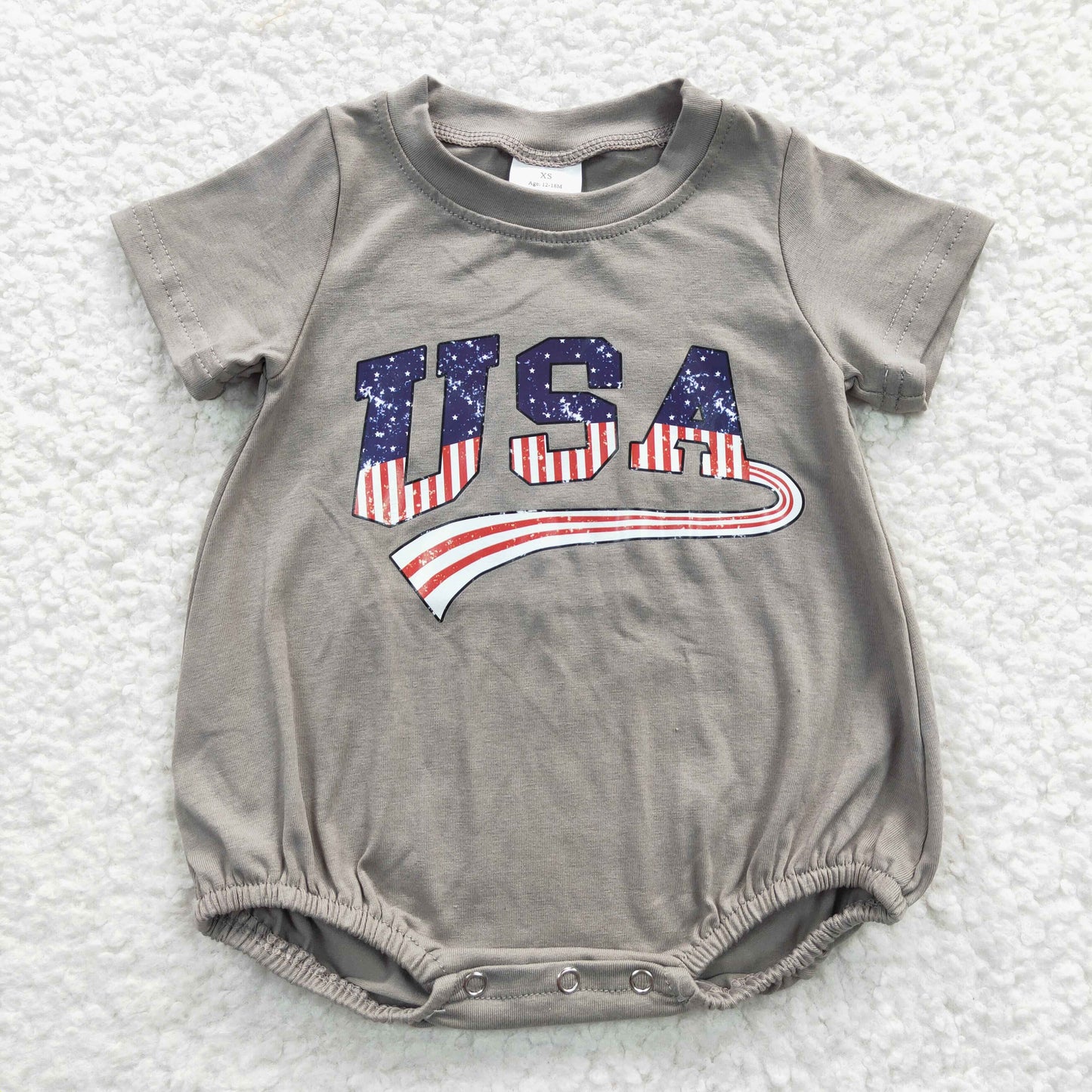Baby USA tan print 4th of July summer romper SR0287