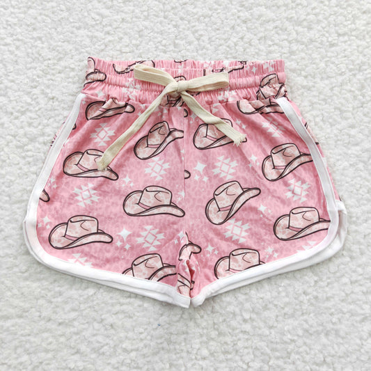 Girls Pink Hat Print Sports Summer Western Shorts SS0086