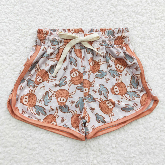 Girls Highland Cow Print Sports Summer Western Shorts SS0089