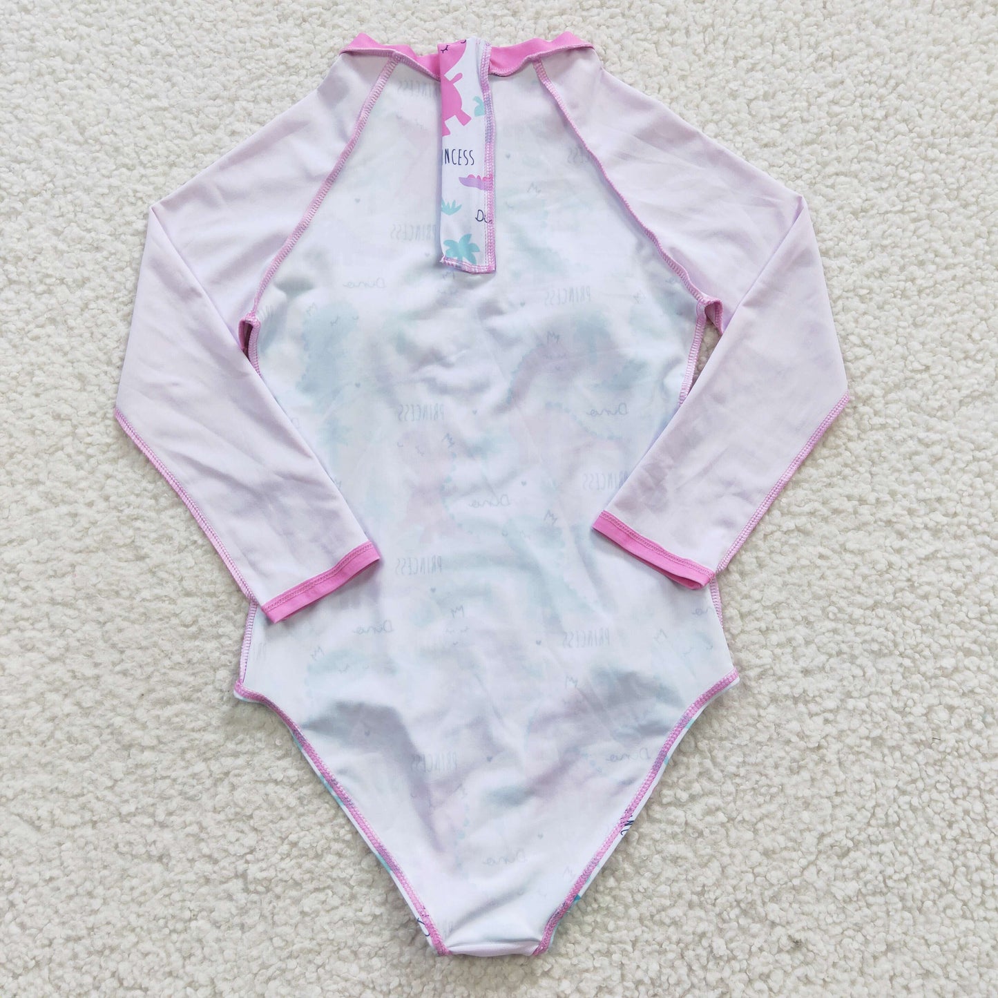 Girls pink long sleeve dimo print 1 piece zipper swimsuits S0076