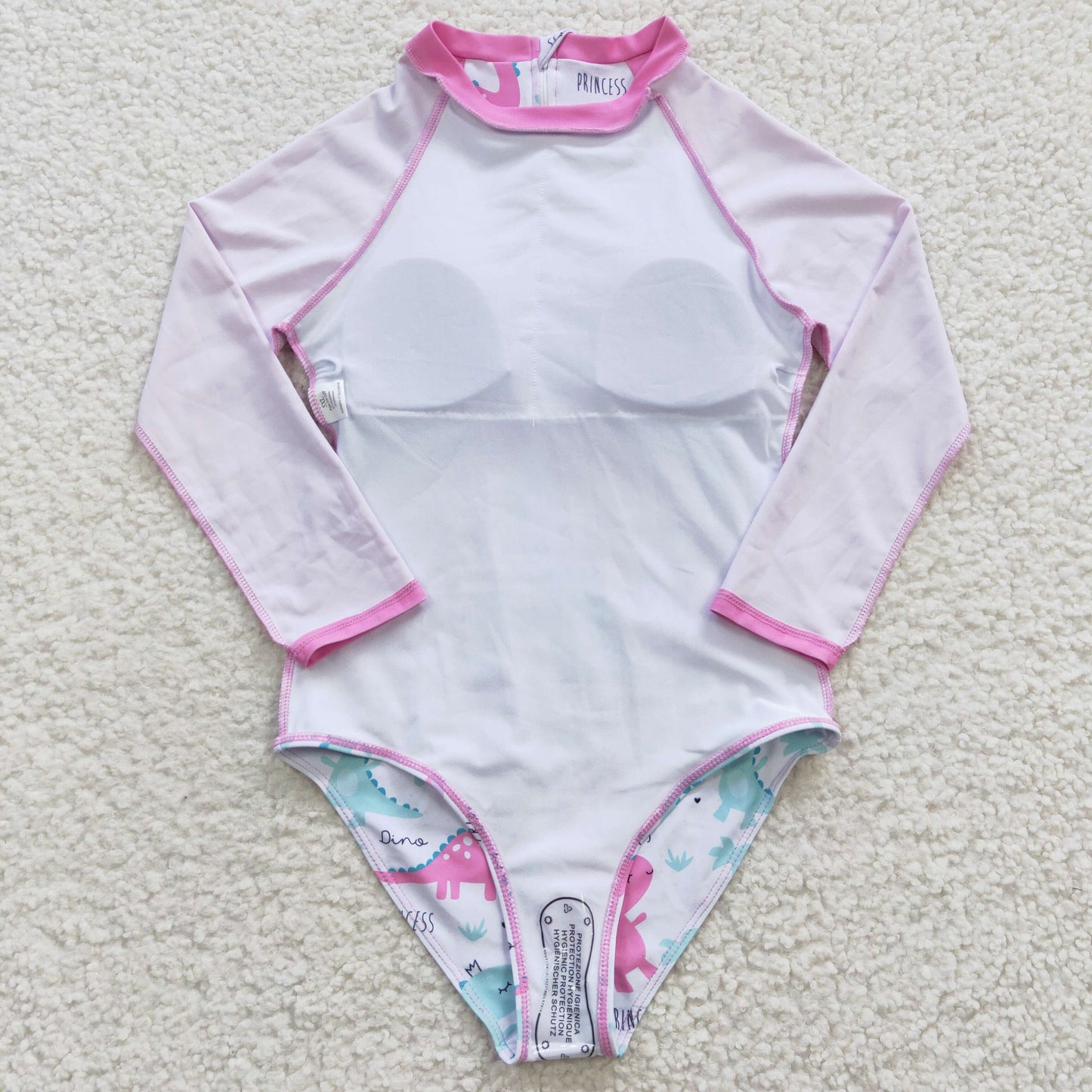 Girls pink long sleeve dimo print 1 piece zipper swimsuits S0076