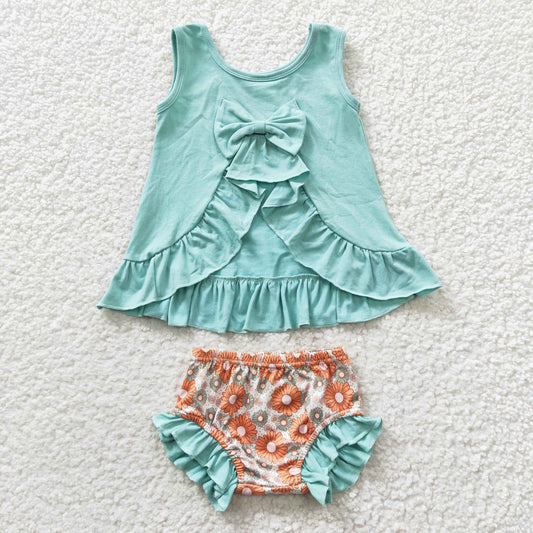 Girls blue top floral print buimme sets GBO0121