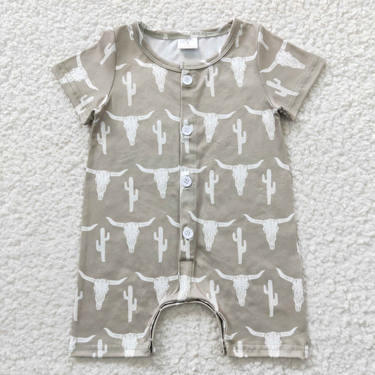 Baby Boys cow skull western summer Romper      SR0258