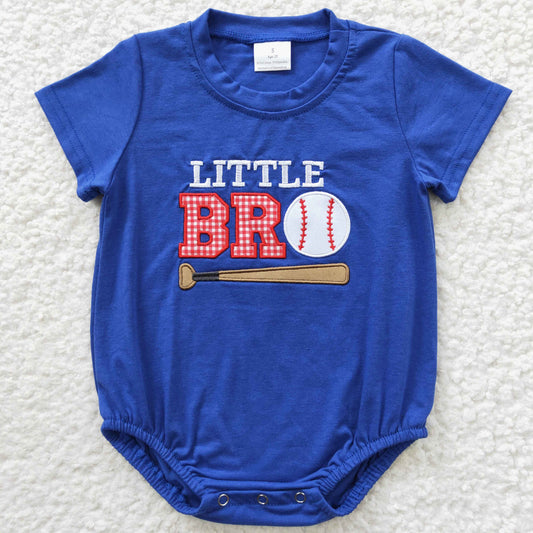 Little bro print baby boys baseball summer romper      SR0291