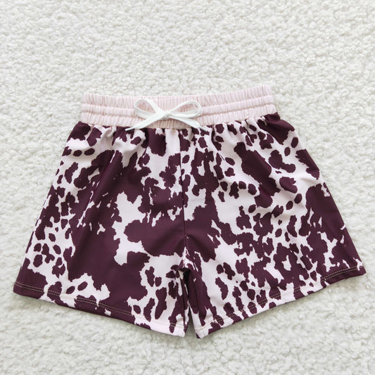 Boys brown cow print swim trunks  S0130