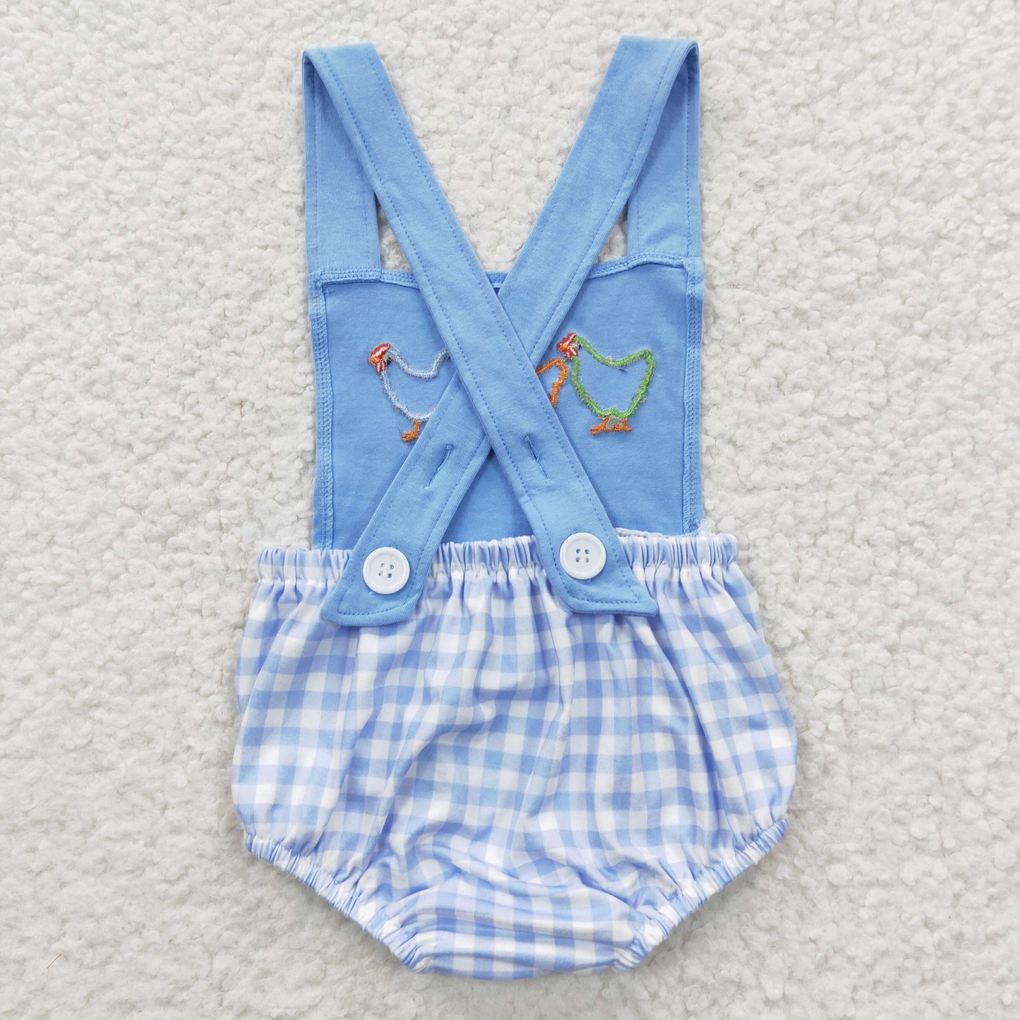 Baby boys blue plaid chicken print summer romper SR0286