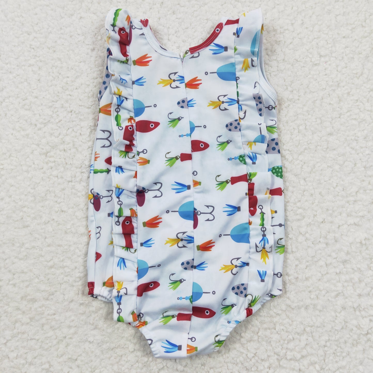 Girls fishing print 1piece zipper swimsuits S0043