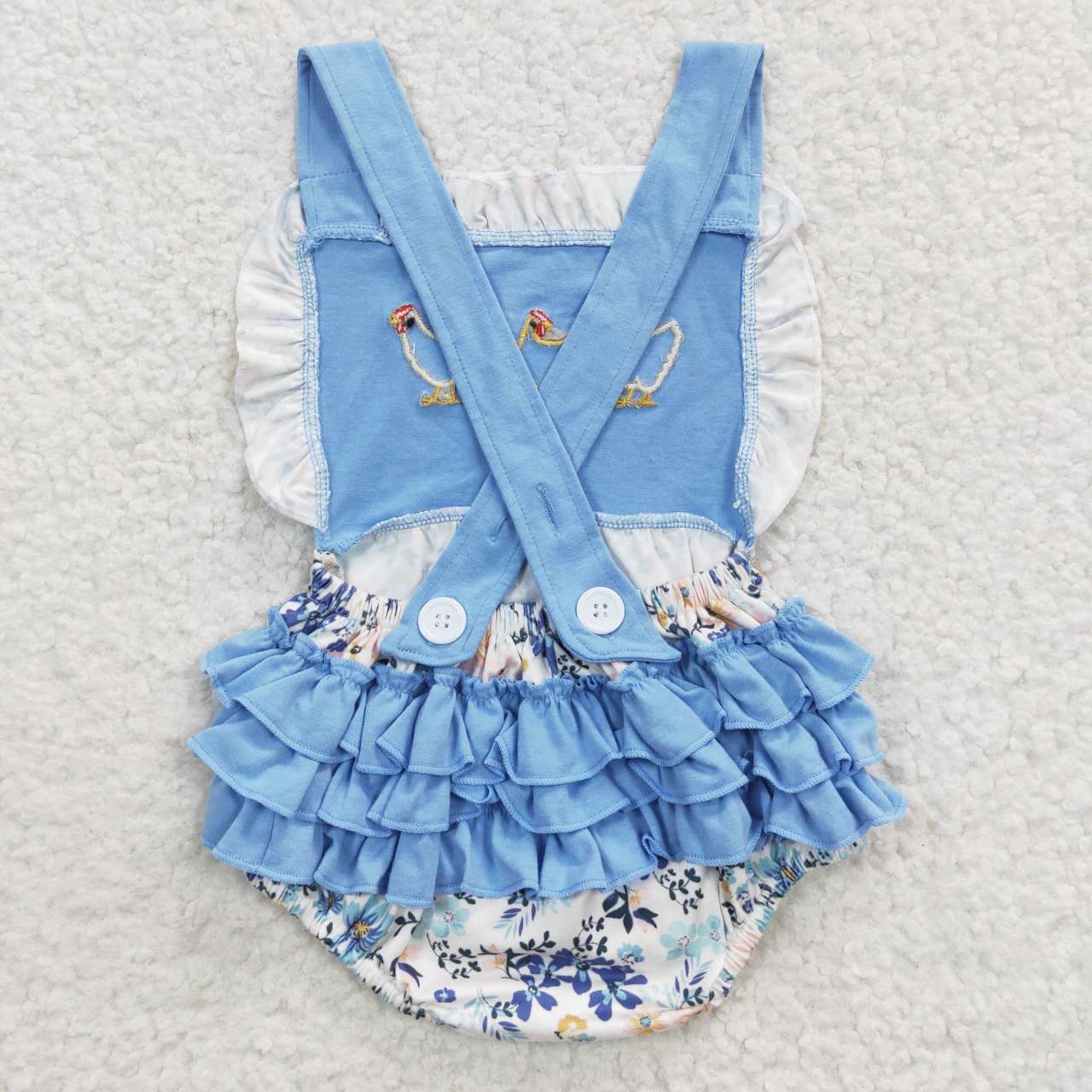 USA-Shop SR0285 Baby girls blue floral chicken print summer bubble romper