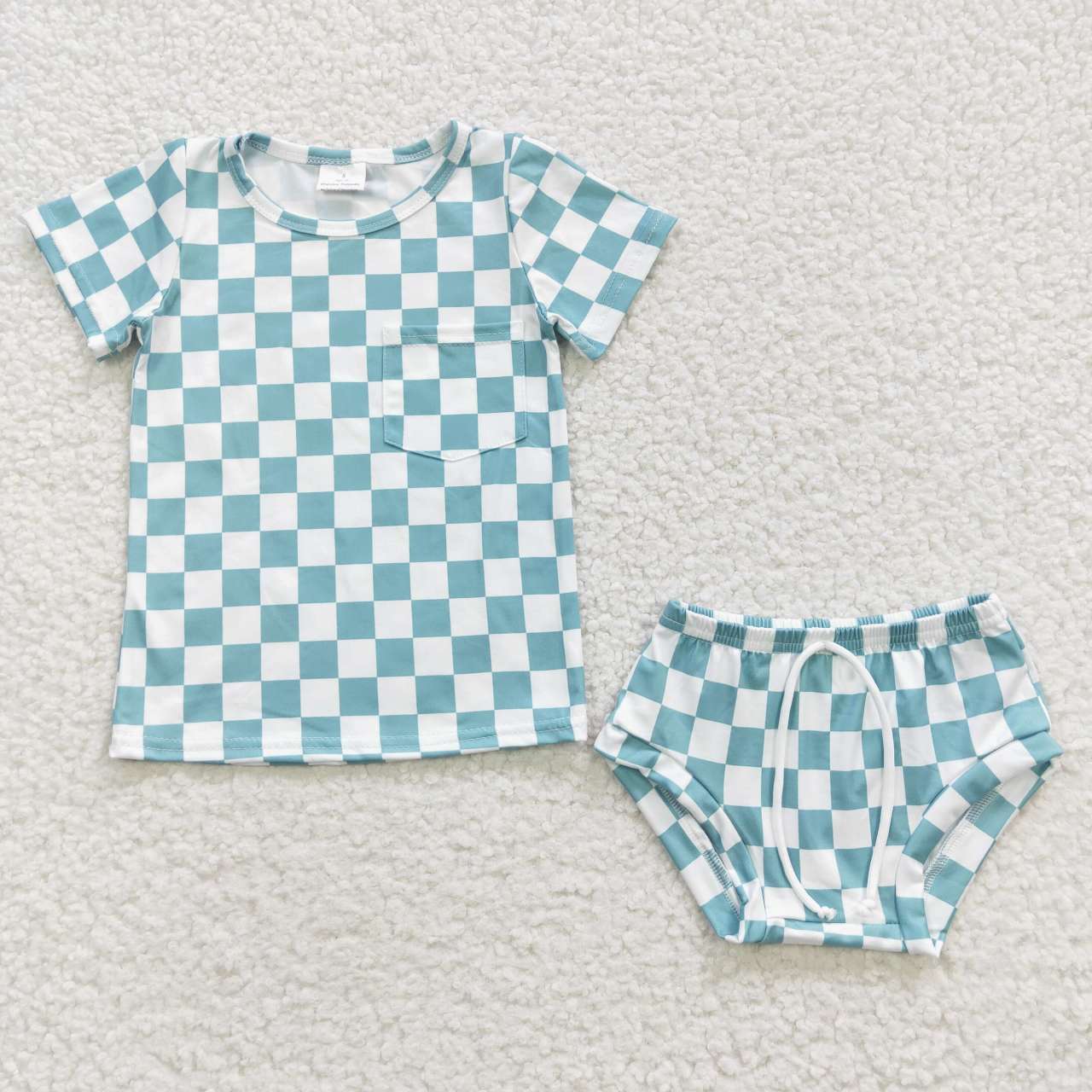 GBO0140 Baby girls plaid print summer bummie set