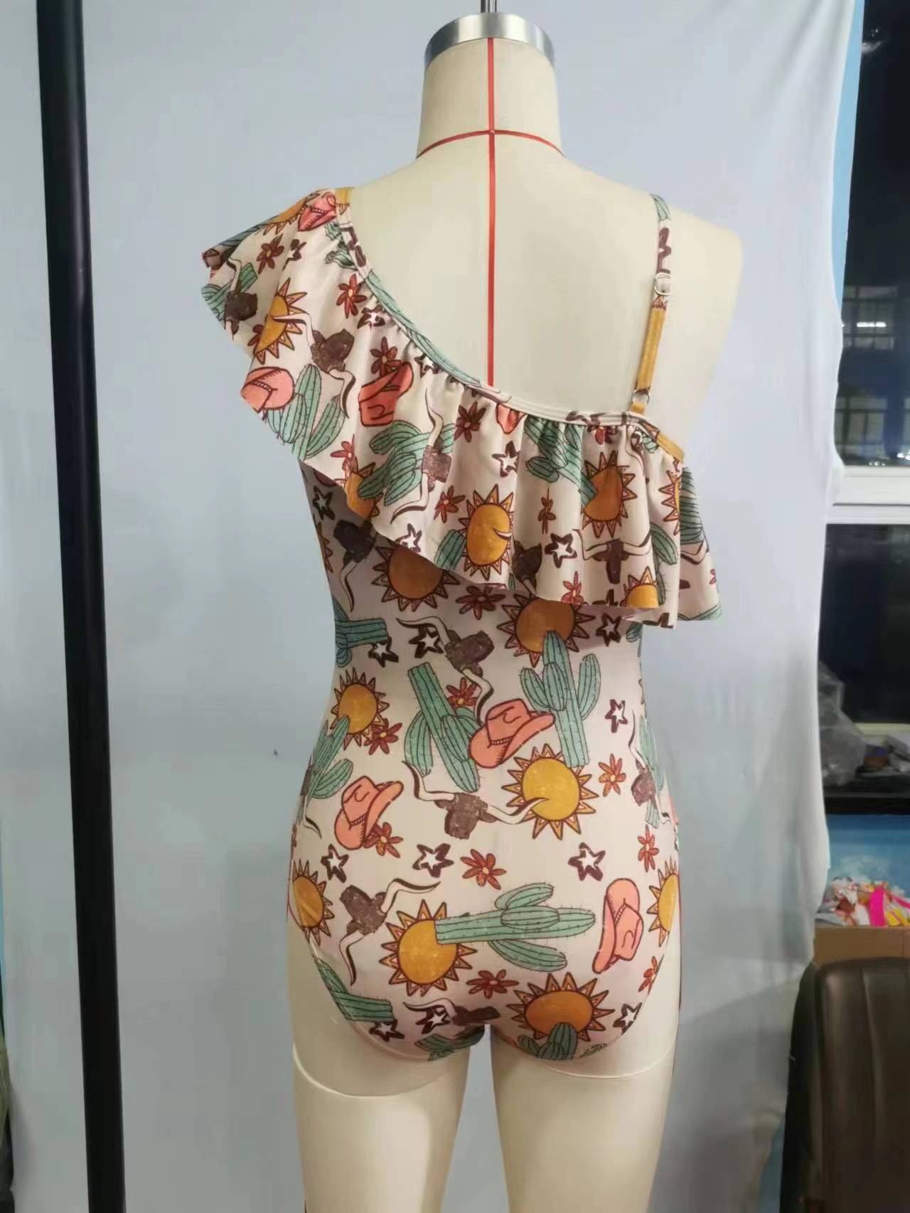 Girls western cactus print swimsuit S0034