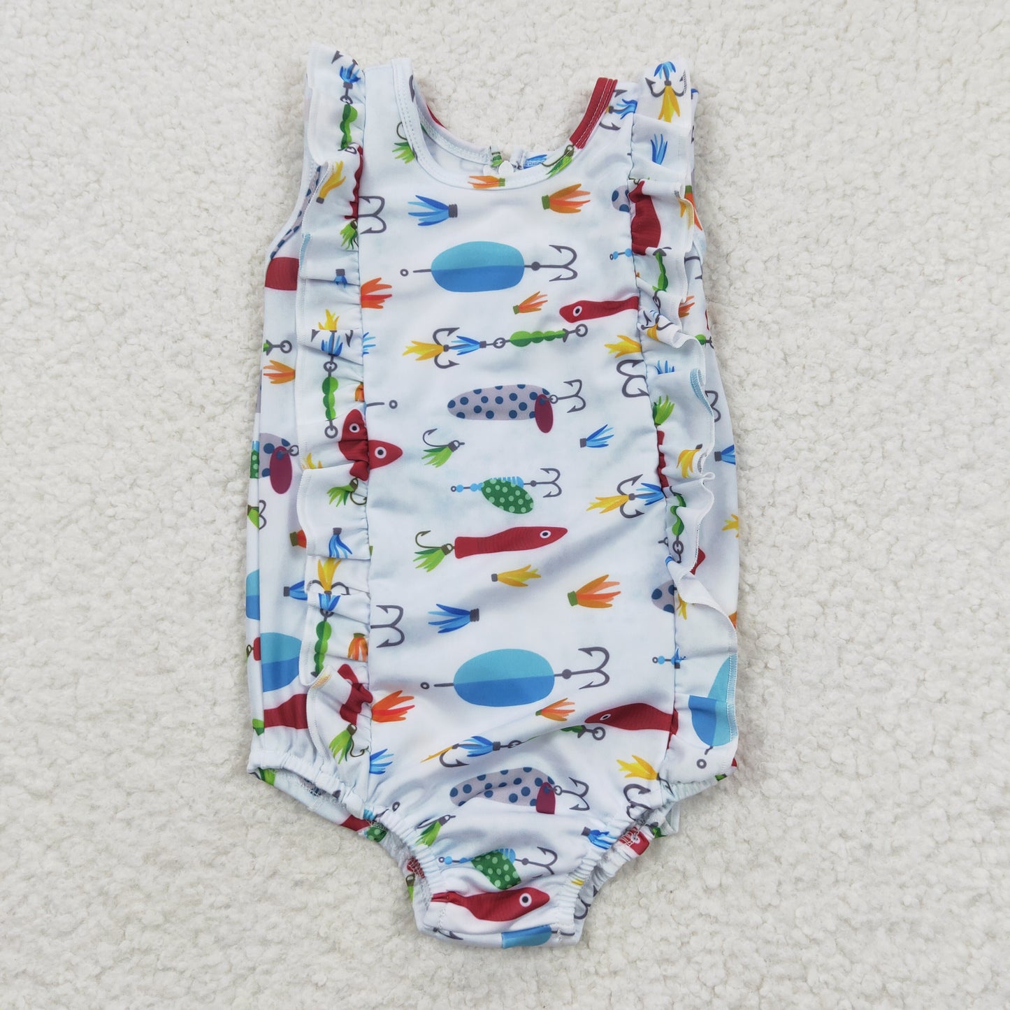 Girls fishing print 1piece zipper swimsuits S0043