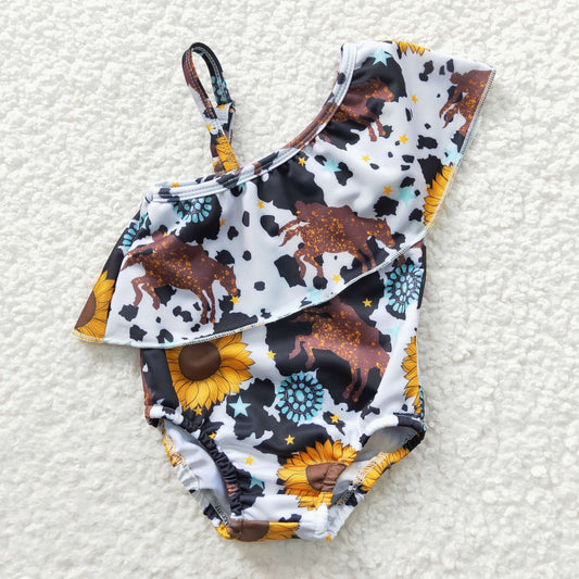 Girls sunflower western print swimsuit    S0045