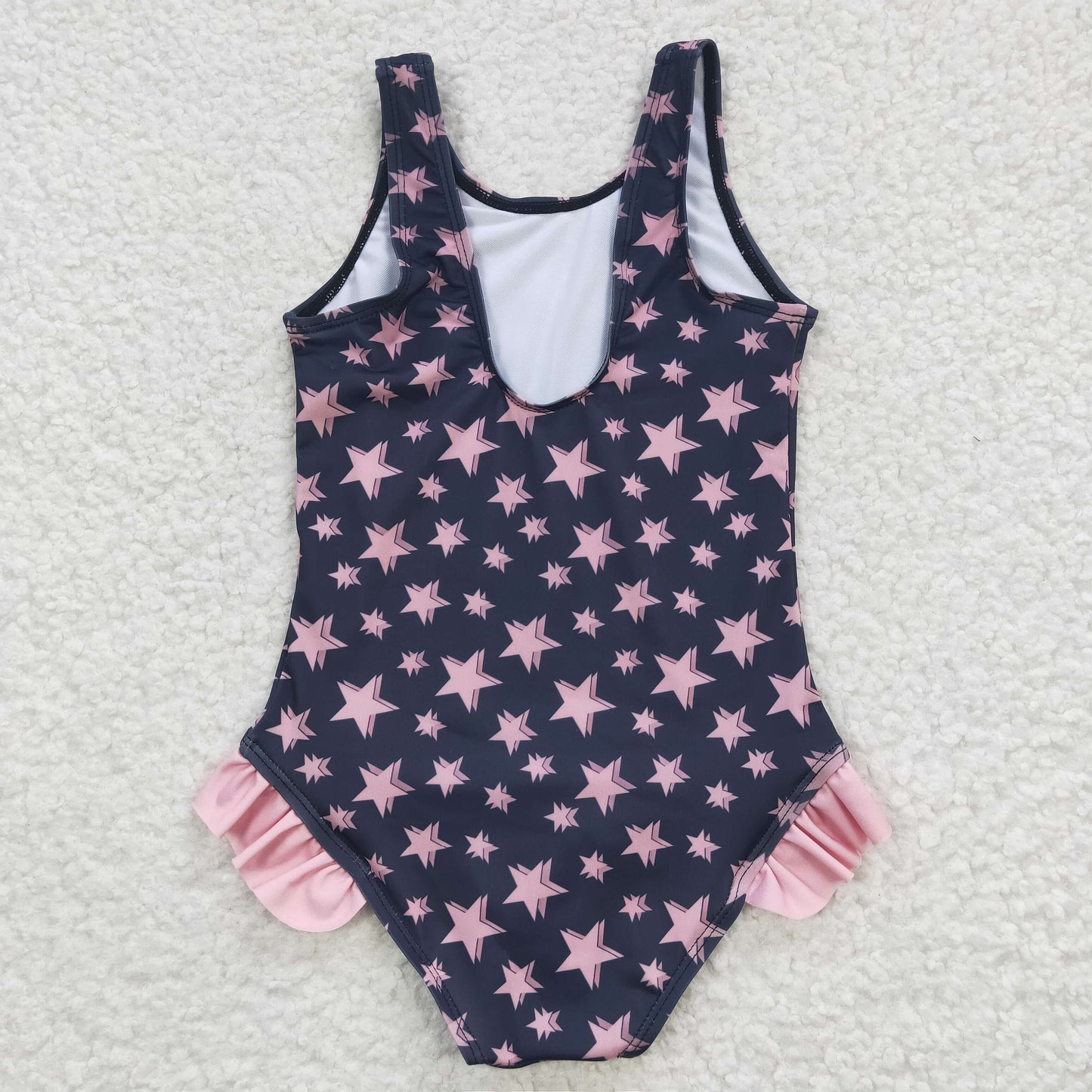 Girls pink star print swimsuit S0048