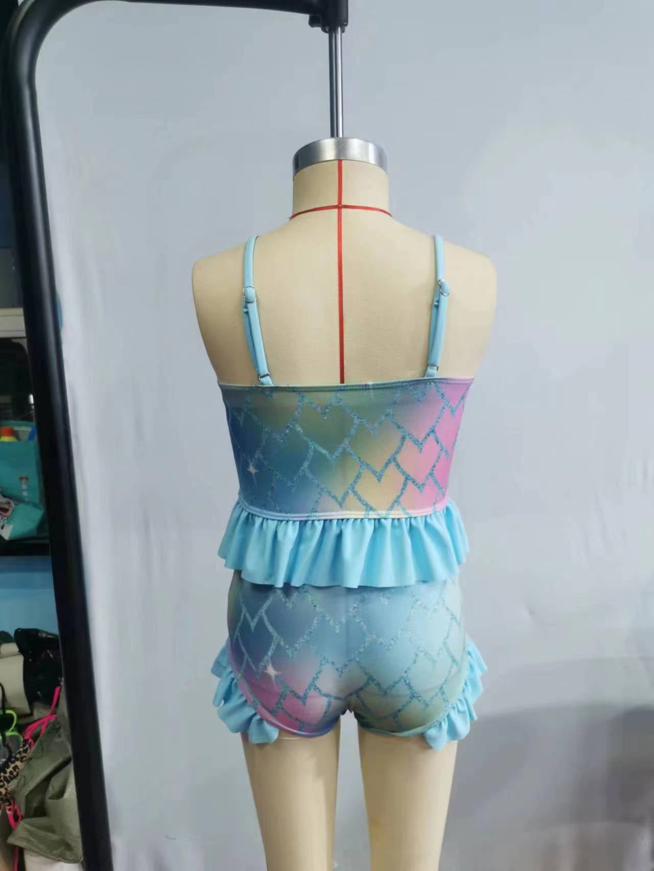 Girls colors print 2 pieces swimsuit S0061