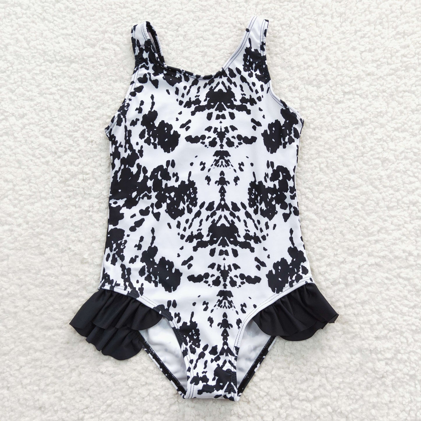 Girls black cow print 1 pieces lining swimsuits S0124