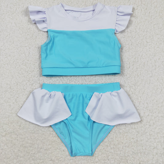 Girls blue cartoon princess design 2 pieces swimsuits S0132