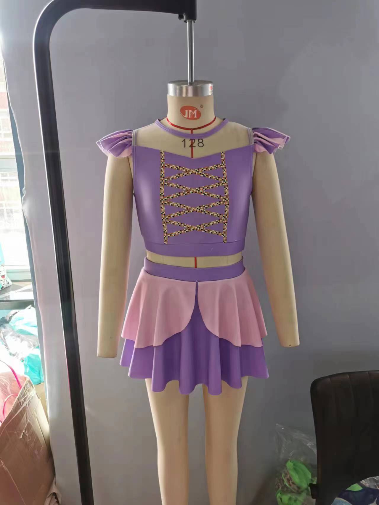 S0145 Girls purple cartoon princess design 2 pieces swimsuits