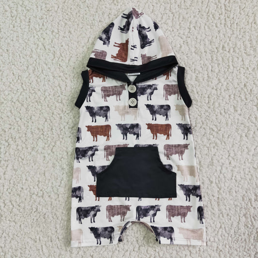 Boys sleeveless cow hooded romper SR0041