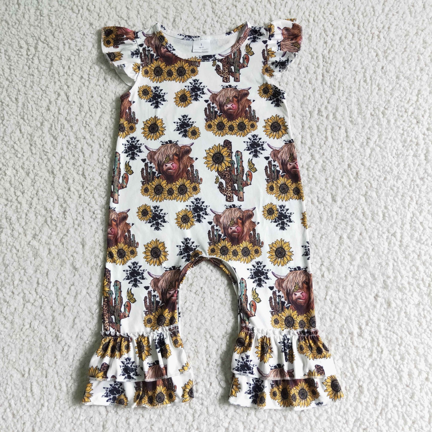 (Promotion)Flutter sleeve cow print romper SR0048